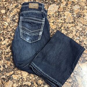 Men’s BKE Blue Bootcut Jeans with Intricate Stitching